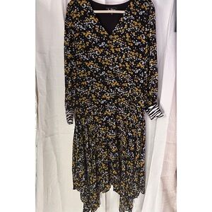 Sam Edelman Black and Yellow Floral Long Sleeve Dress